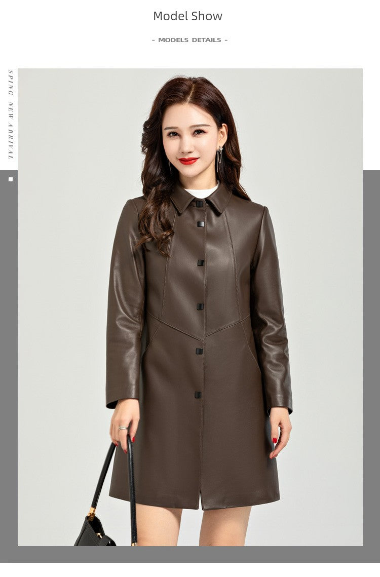 Waist Trimming Casual Haining Ladieswear Mid Length Long Length Genuine Leather Clothes