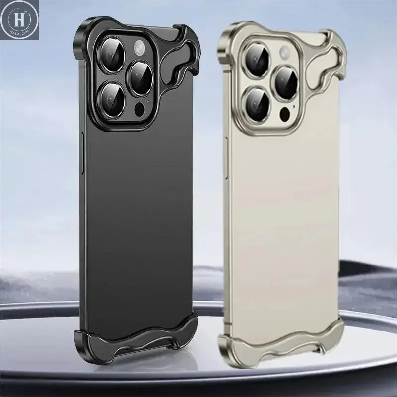 Luxury Alien Titanium Alloy Bumper Phone Case For iPhone 15 13 12 14 Pro Max 15Plus Metal Lens Film Protection Corner Pads Cover Halalzen UK