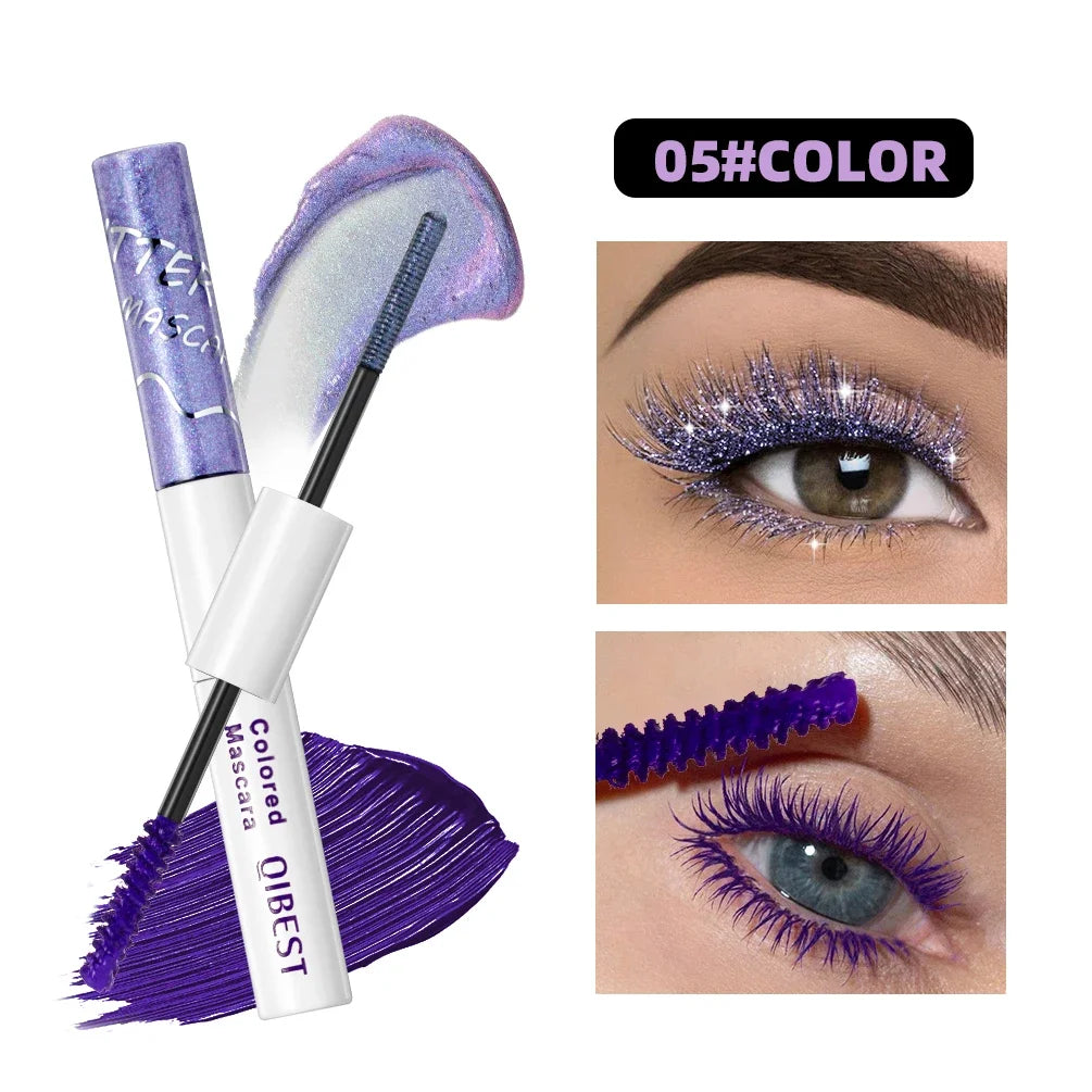 QIBEST 2 In 1 Diamond Glitter Mascara Lasting Colored Mascara Eyelashes Thickening Voluminous Double Ended Waterproof  Mascara
