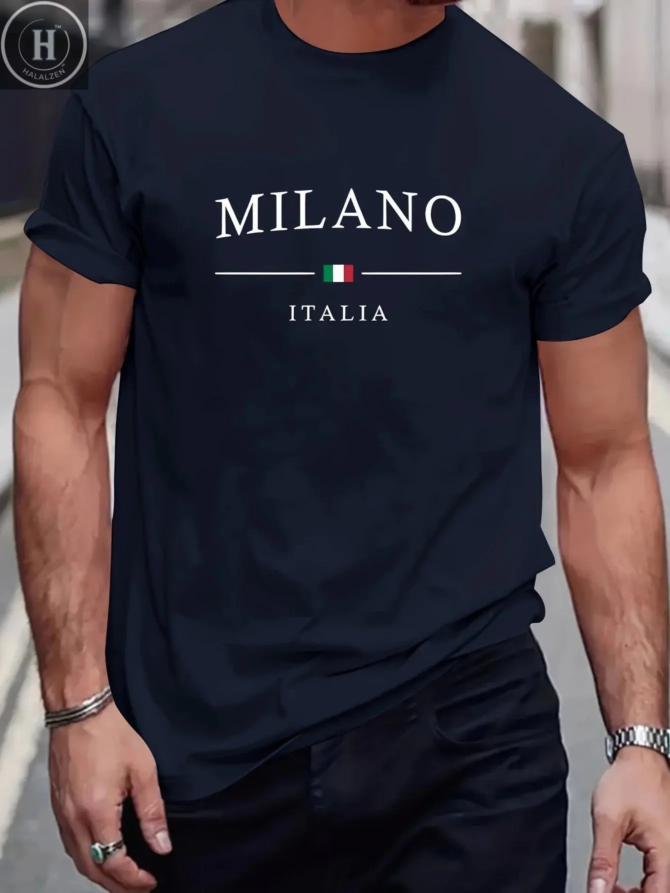 Men's Summer 100% Cotton Fashion MILANO Letter Printed Loose Large Casual Comfortable Round Neck Short Sleeve T-shirt Top HALALZEN