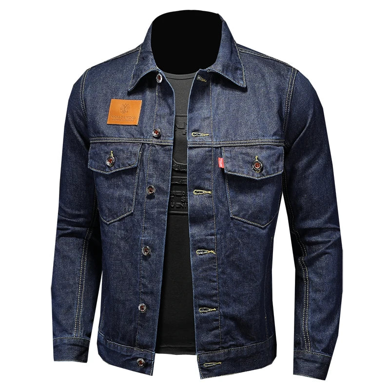 Men's High-Quality Dark Blue Casual Denim Coat Classic Fashion European Style Handsome M-4XL 2024 New
