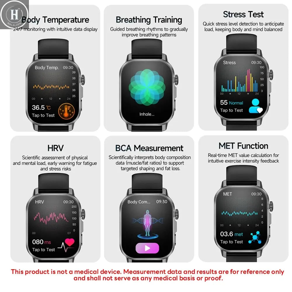 2026 New Model Uric Acid & Lipid Health Analysis Smart Watch Men ECG+PPG Bluetooth Call 2.01-inch Flashlight Smartwatch Women HALALZEN