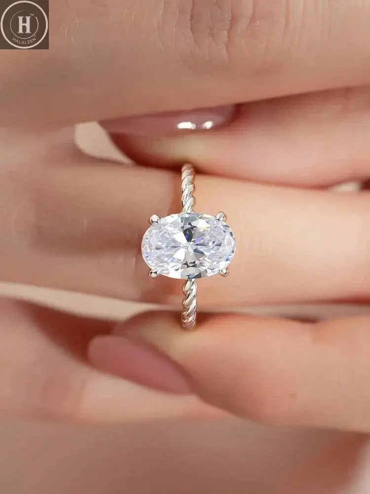 925 Sterling Silver Elliptical Horse Eye Fashionable Zircon Ring For Women Engagement Wedding Luxury High Quality Fine Jewelry HALALZEN