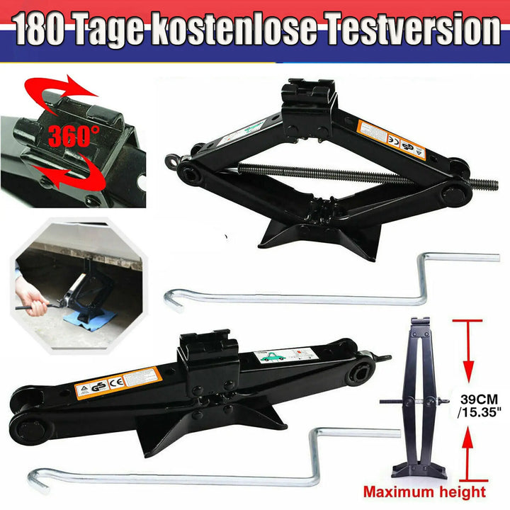 DayPlus Car Jack Trolley with Hand Crank,2Tonne for Cars, SUVs, MPV Small Trucks, Lifting Height 105-385 mm, Black