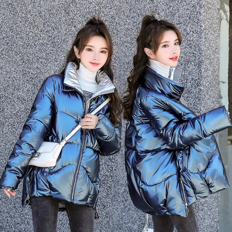 2022 New Winter Jacket Women Parkas Glossy Warm Thicken Coat Female Cotton Padded Parka Waterproof Outwear Loose Snow Jacket