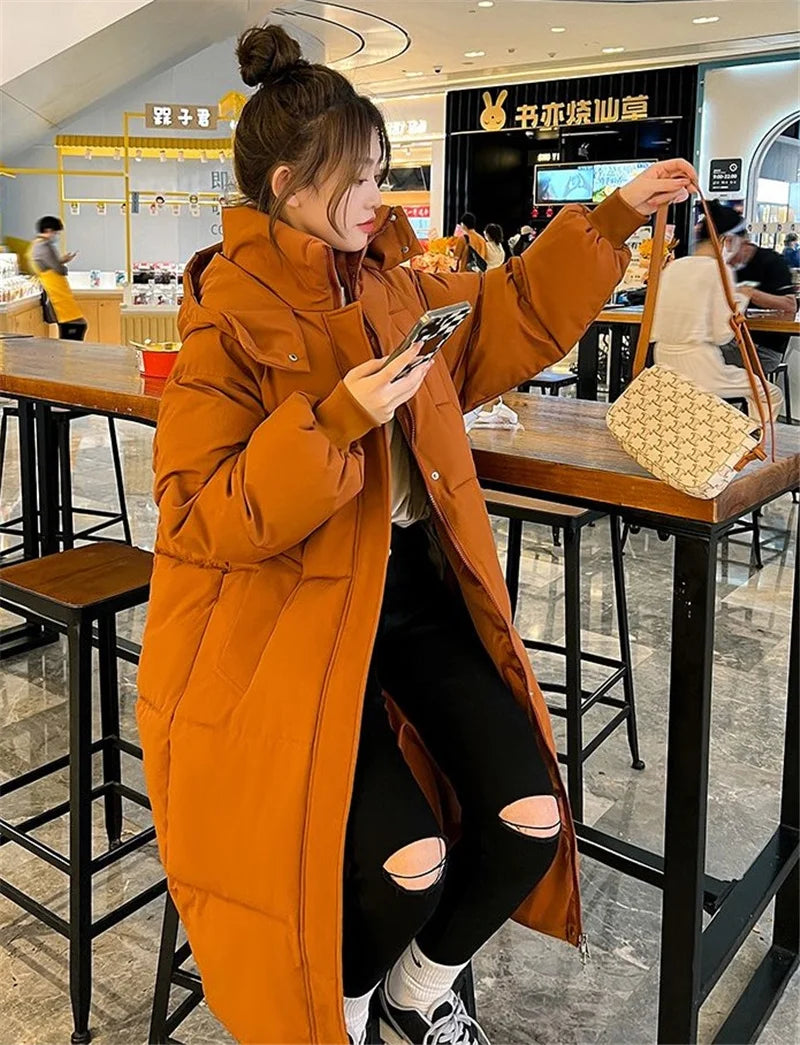 Winter Jacket 2023 New Long Straight Coat Casual Women Parkas Clothes Hooded Waterproof Jacket Female Snow Wear Outerwear