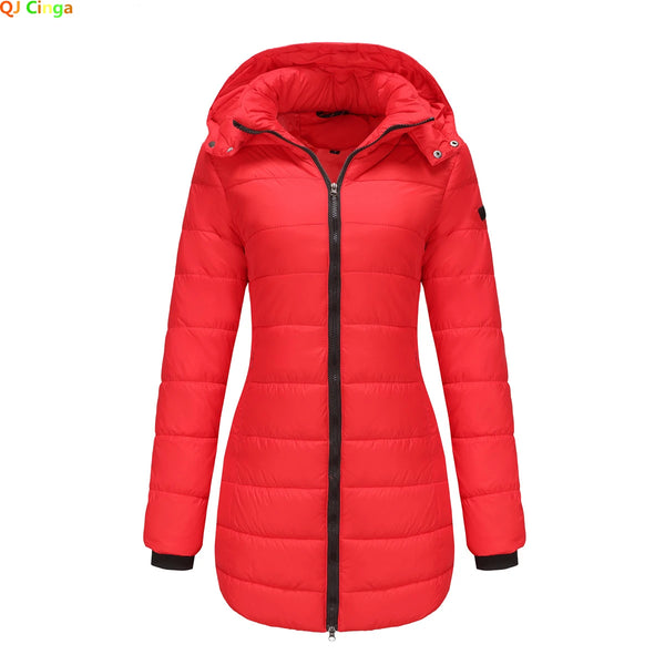 2024 New Waterproof Overcoat Women's Removable Cap Long-sleeved Parkas Winter Warm Jacket Female Red Yellow Gray Dark Blue Coats