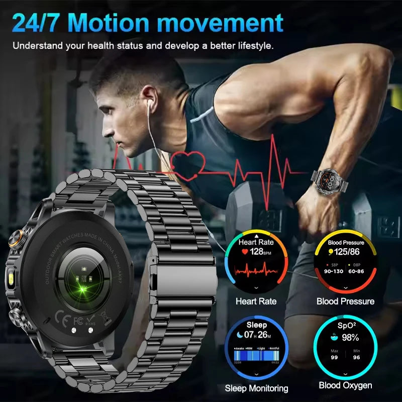 2026 New Military Smart Watch 1000Mah Battery Fitness Tracking 10ATM Waterproof Tactics Sport Flashlight call Bracelet For Men