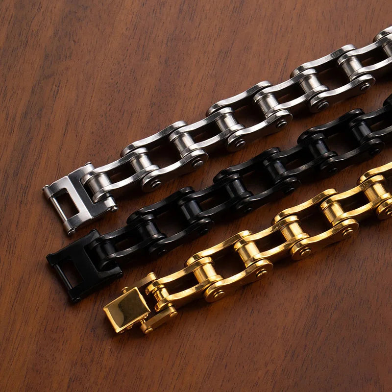 1Pcs Men's Stainless Steel Bracelet Creative Imitation Bicycle Chain Bracelet Trendy Punk Style Daily Wear Accessories
