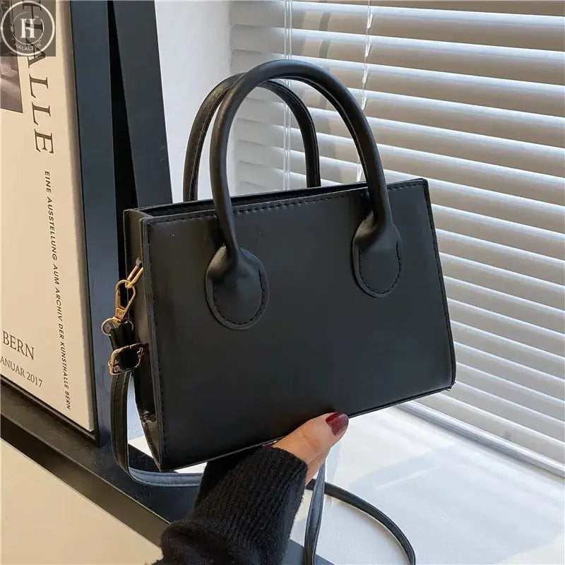 Elegant Black Handbag with Dual Handles, Chic Crossbody Bag, Retro Stylish Tote Small Bag for Women Girls Daily Use, Work, Party HALALZEN