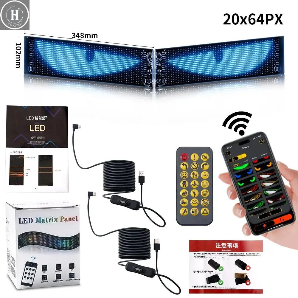 2PCS Devil Eyes Light Car Window Flexible LED Display Screen Matrix Pixel Panel Demon Dynamic Eye Light For Car Truck Windshield HALALZEN