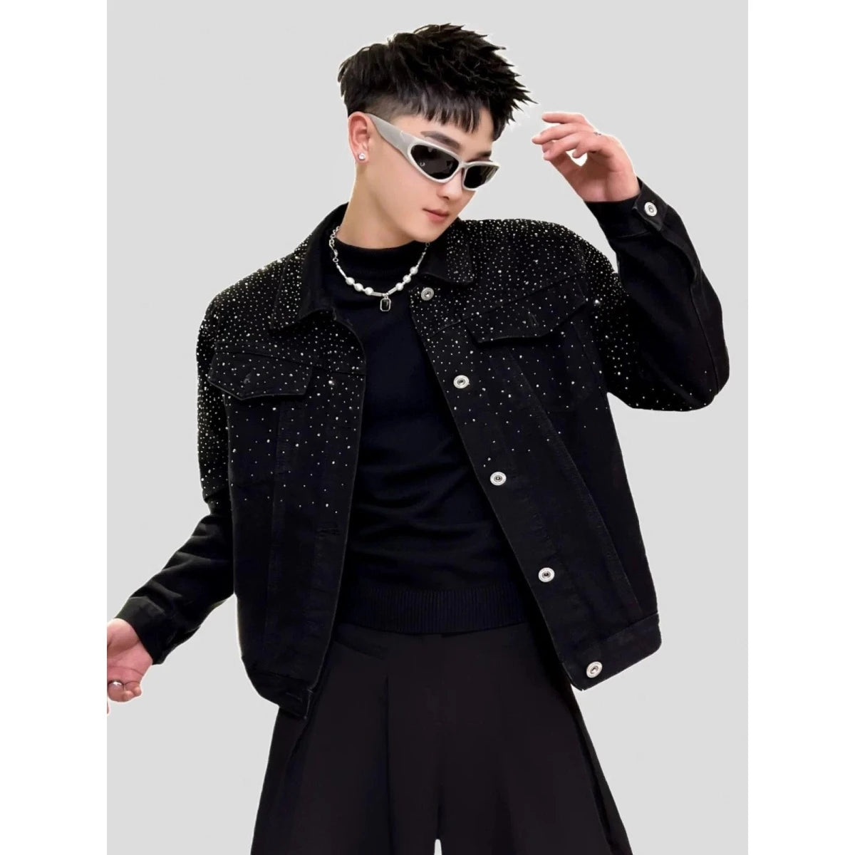 American Sle Heavy Du Sparkling Rhinestone Luxury Men's Denim Jaet Faionable Hair St Brand Spring Autumn Top