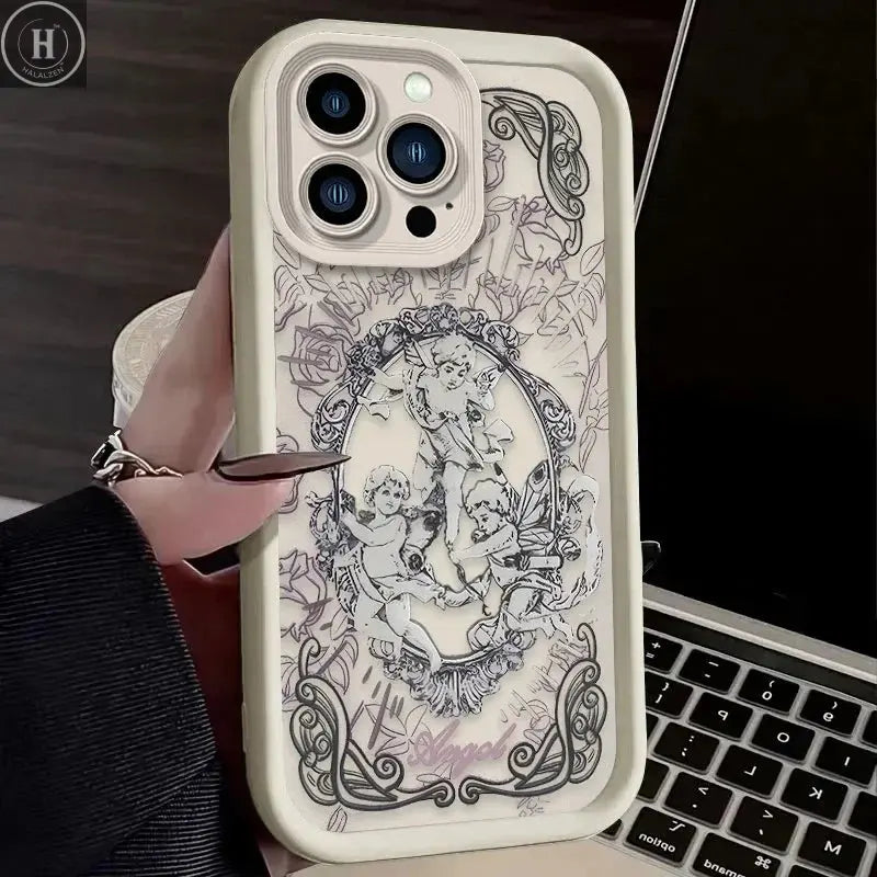 Retro Punk Cupid Angel Case For iPhone 17 16 15 14 13 12 11 Pro Max Plus Soft Silicone Cover Halalzen UK
