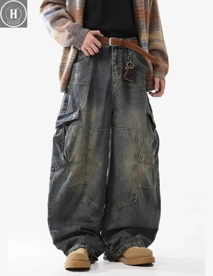 Baggy Barrel Jeans Wide Leg Cargo Jeans Loose Denim For Men And Women Halalzen UK