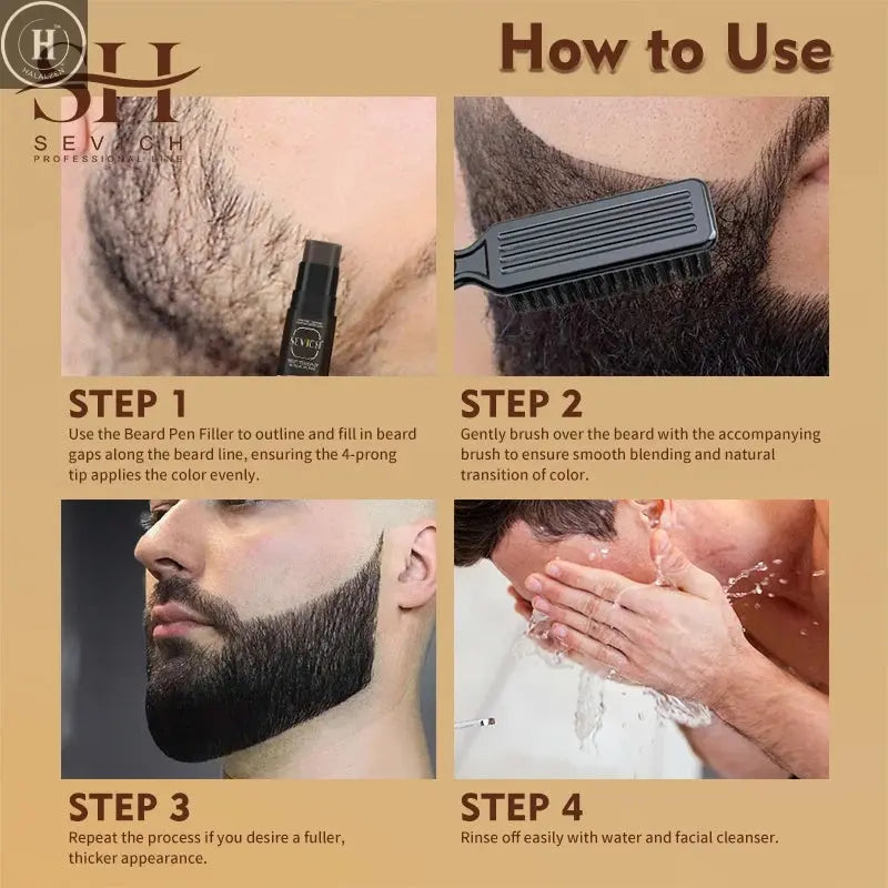 Men Beard Filling Pen Kit Mustache Styling Salon Repair Tool Brush Cosmetics Disposable Beard Color Enhancer Pencil Beard Care HALALZEN