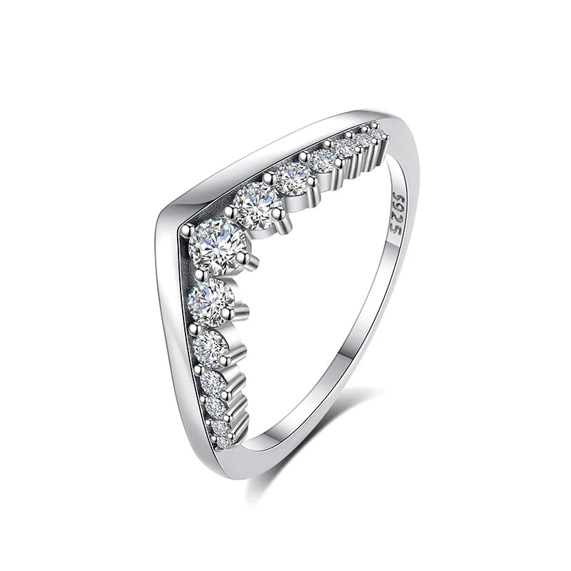 Original 925 Sterling Silver Ring Love Heart Wishbone Moon Sun Rings Crystal Rose Gold For Women Wedding Gift Luxury Jewelry