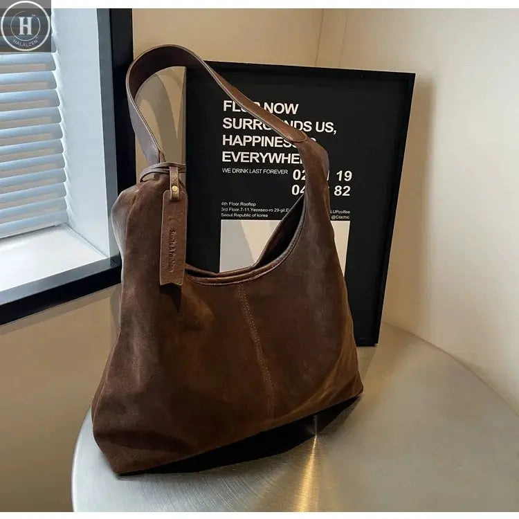 Women Suede Shoulder Bag with Zipper Hobo Bags Large Capacity Handbag Slouchy 2025 Trendy Commuter Travel Purses and Handbags HALALZEN