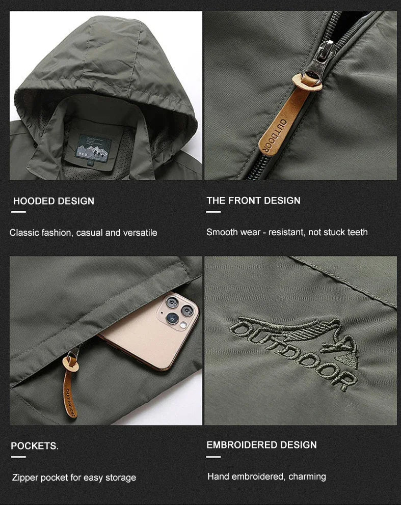 Men Retro Camping Jacket Waterproof Windbreaker Winter Hooded Zip-Up Jackets Man Softshell Army Jacket Cargo Coat Outwear