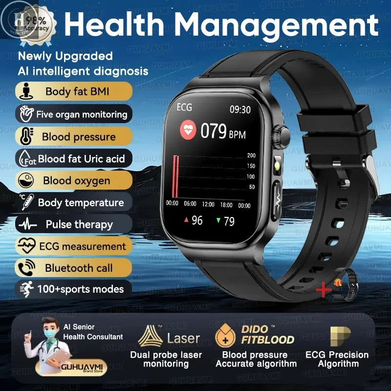 2026 New ECG+PPG Accurate Measurement Health Smart Watch Uric Acid BP Five Organ Blood Lipids HD Call Smart Watchs For Men Women HALALZEN