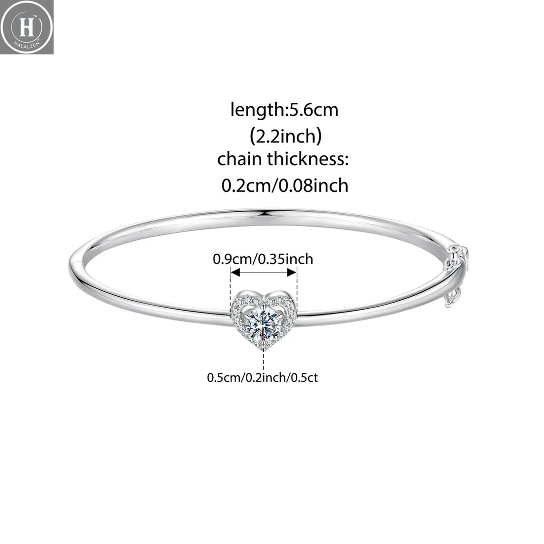BAMOER 0.5CT Hollowed Heart Moissanite Bracelet Round Cut D Color Wrist Cuff Bangle 925 Sterling Silver for Women Wedding Gift HALALZEN