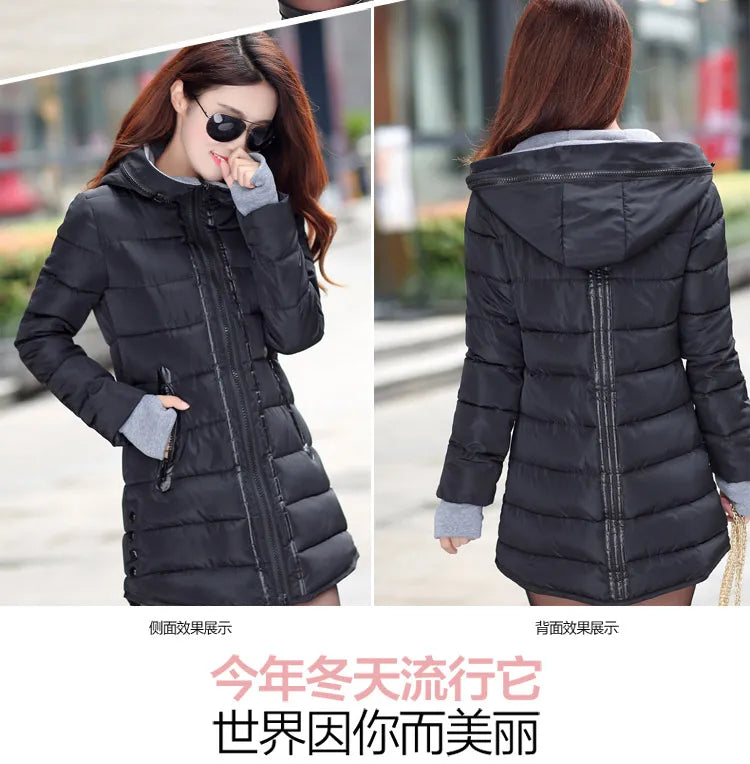 Autumn Winter Clothes Women Down Cotton Fashion Ladies Hooded Coat Female Medium-long Thickening Waterproof Slim Casual Jacket