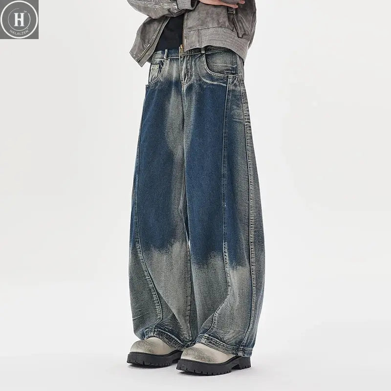 Men's Autumn Japanese Gradient Jeans Retro Washed Straight Leg Wide-leg Pants Versatile Daily Wear Loose Casual Trousers Halalzen UK