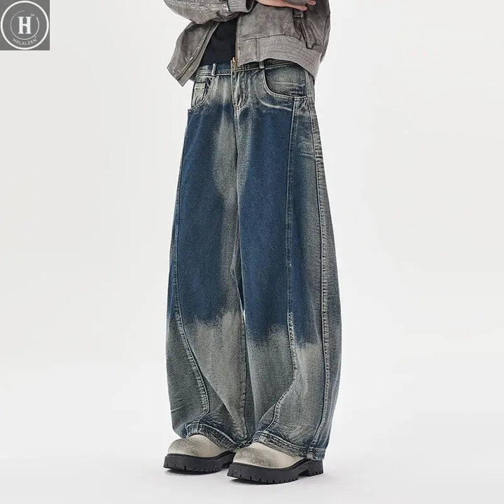 Men's Autumn Japanese Gradient Jeans Retro Washed Straight Leg Wide-leg Pants Versatile Daily Wear Loose Casual Trousers Halalzen UK