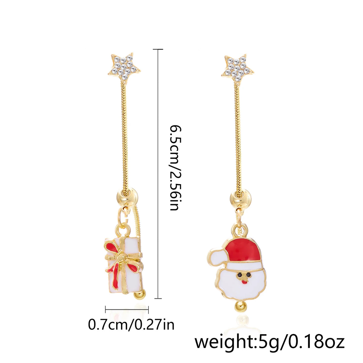 Trendy Asymmetric Xmas Santa Tassel Stud Earrings for Women Jewelry Enamel Christmas Star Tree Gift Box Pierced Dangle Bijoux