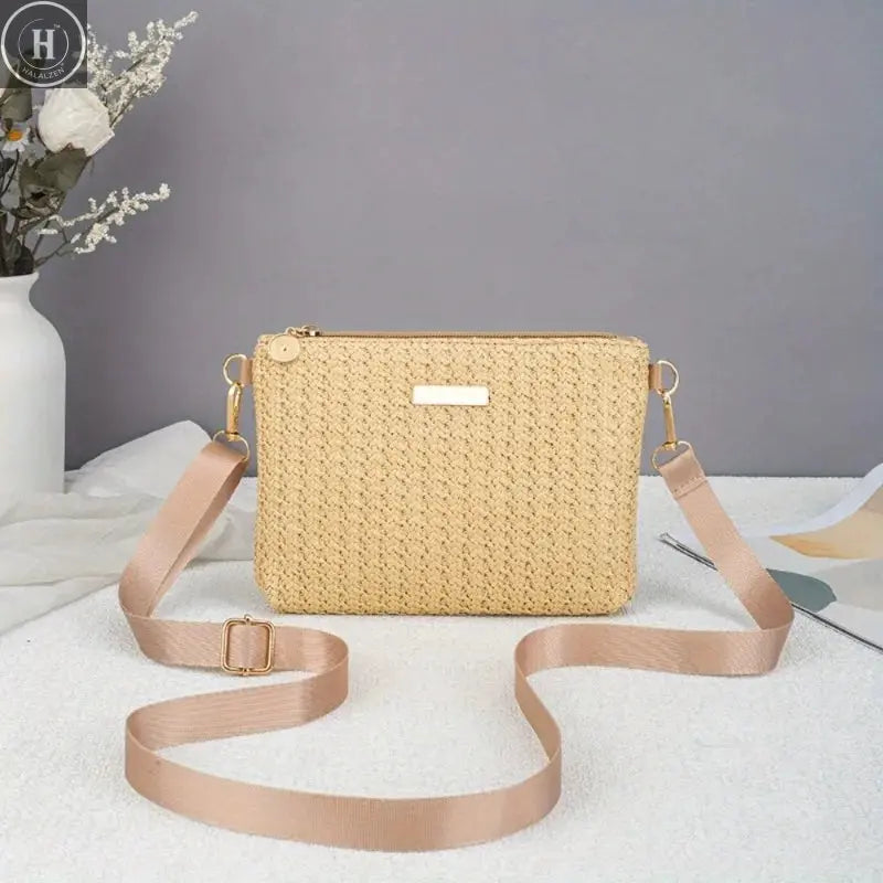 Fresh and simple woven small square bag New simple shoulder bag Fashion vacation style shoulder bag HALALZEN