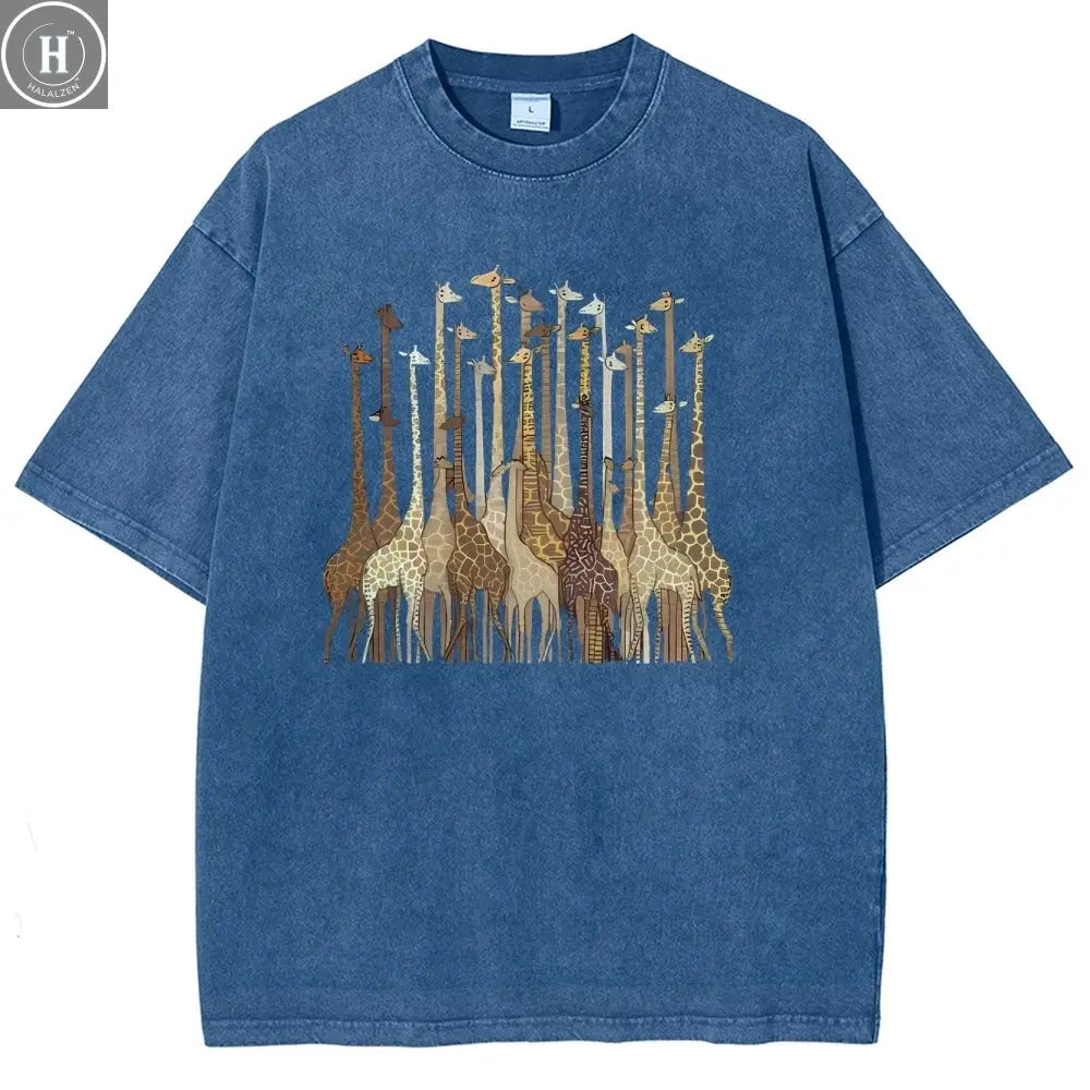 100% Cotton Women's T-Shirt High Quality Soft Cartoon Funny Giraffe Print T-Shirt Custom T-Shirt Daily Wear Clothing HALALZEN