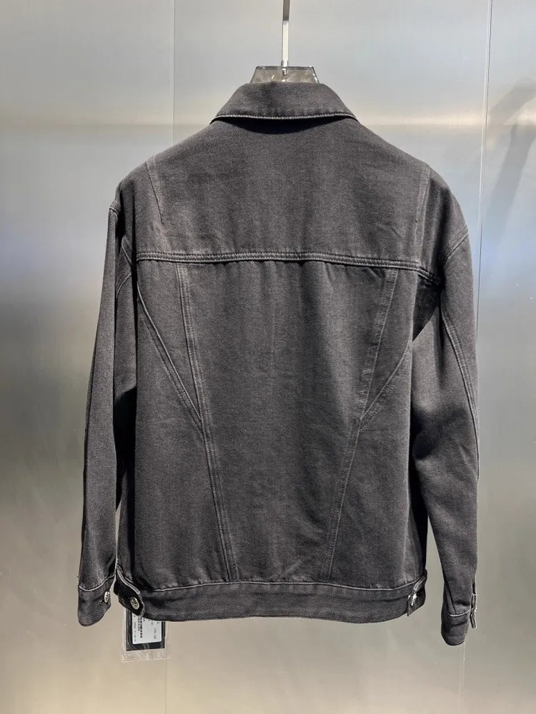 Autumn Mens New Fashion Zipper Multi Pockets Denim Jacket Streetwear Casual Outerwear Coat Vintage Motocycle Biker Cowboy Jacket