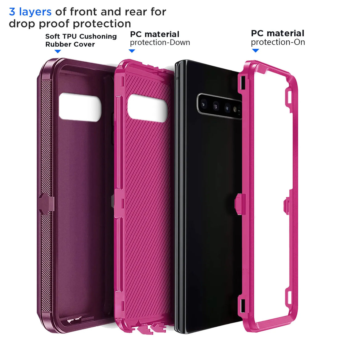 Red For Samsung Galaxy S10+ Plus S10 S10E Case Heavy Duty Shockproof Hard Protective Rugged Hybrid 3in1 Layers Phone Cover