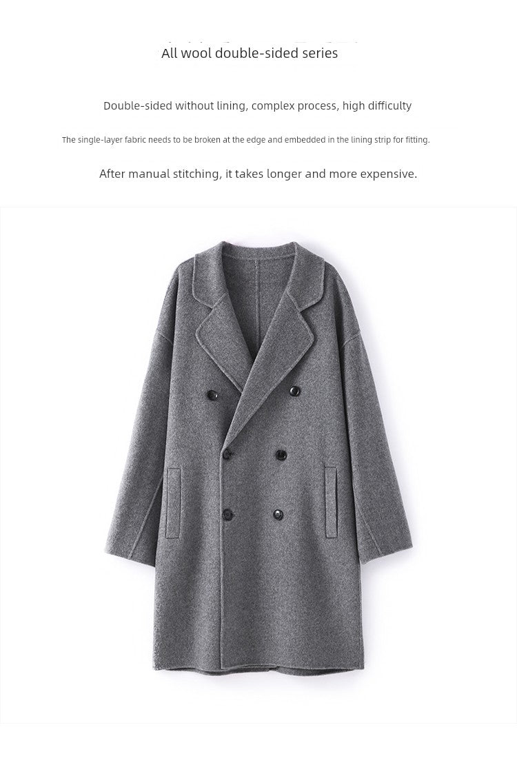 Fall and Winter Double-Sided Woolen Coat Men's Mid Length Long Length Trench Coat Classy Loose over Knee Casual Woolen Coat