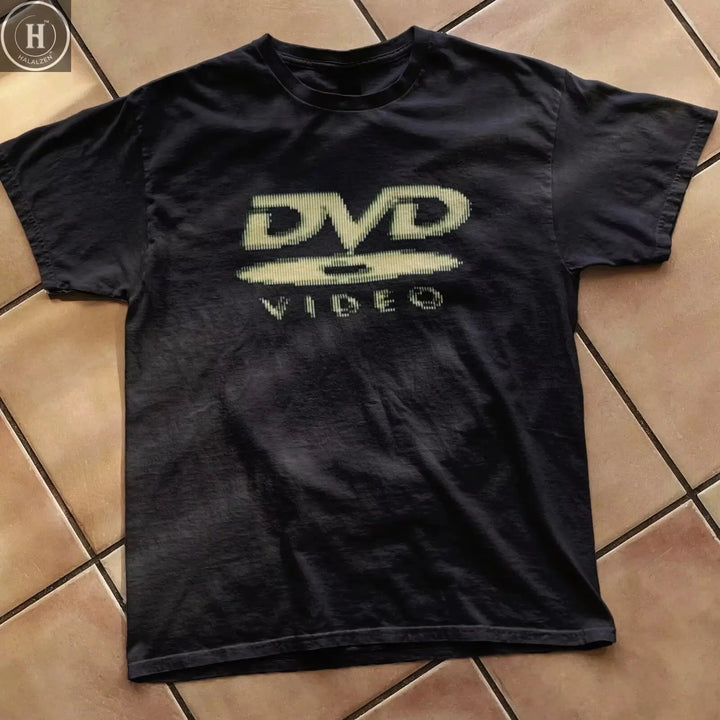Summer Men's Nostalgic Retro DVD Video Letter Printed Round Neck T-shirt Neutral 100% Cotton Soft Breathable Short Sleeve HALALZEN