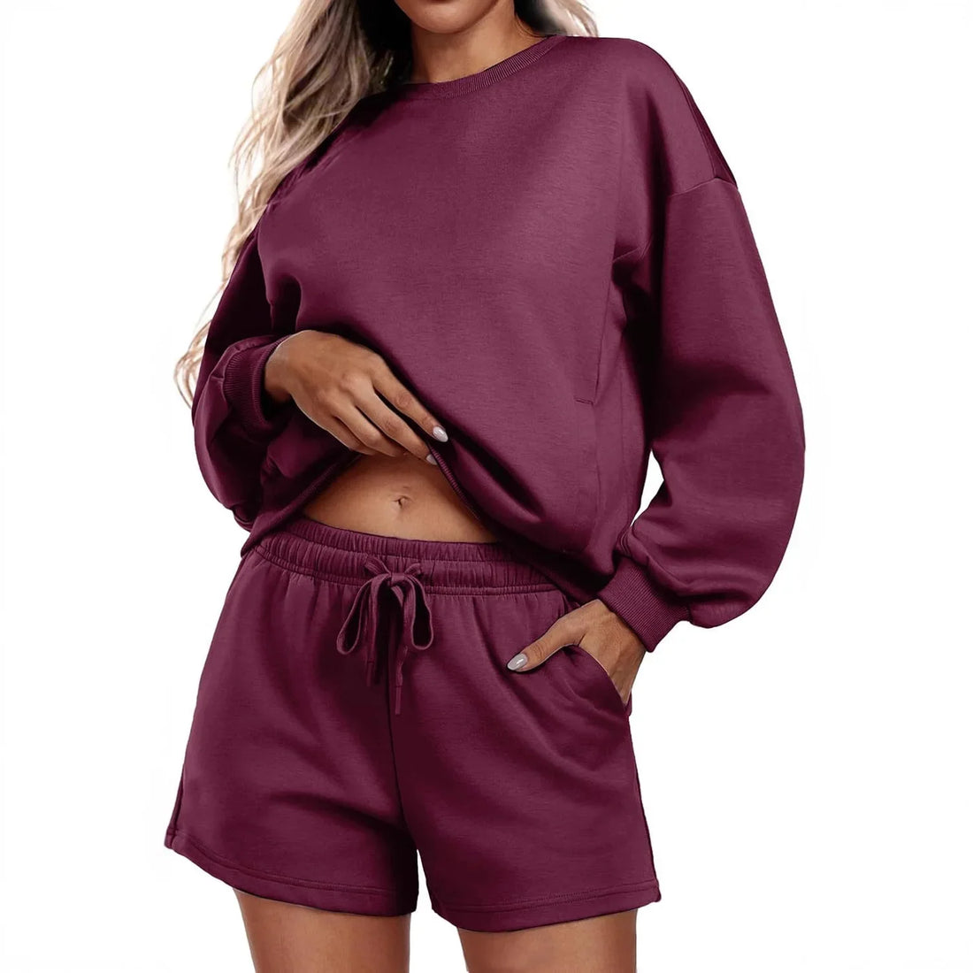 Women's 2-Piece Set Sportswear Casual Long Sleeve Hoodie And Shorts Outfit Polyester Fiber Made in China Trending 2025 Cross-Bor