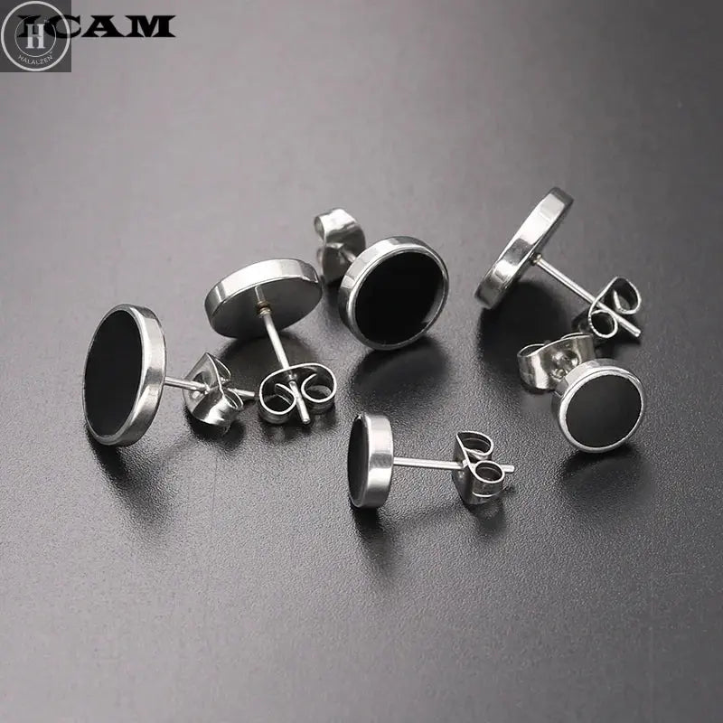 ICAM Fashion Bohemian Vintage Earrings Jewelry Cute Black Geometric Round Stainless Steel Stud Earring Best Gift for Women Girl HALALZEN