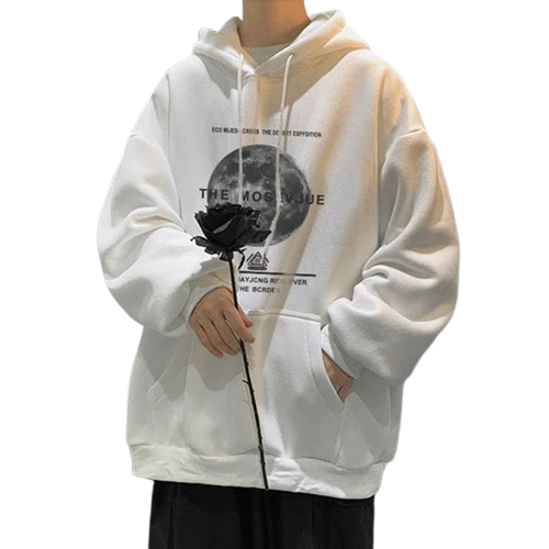 Goth Moon Graphic Print Y2K Hoodies Men Hip Hop Fashion Pullovers Hoody Autumn Streetwear Fleece Baggy Hooded Sweatshirts