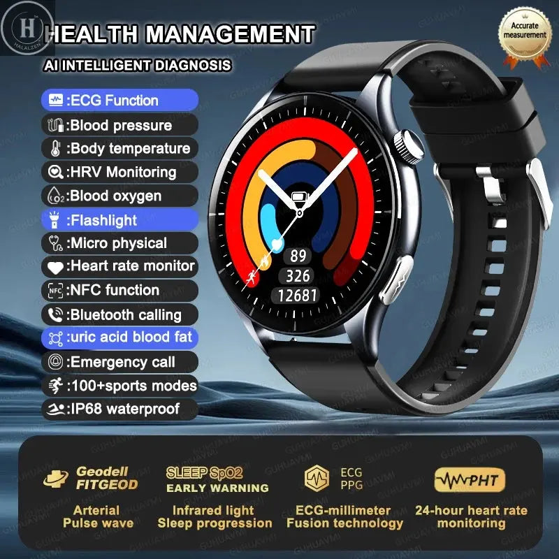 For XIAOMI 2025 New ECG+PPG Smartwatch Precise Uric Acid Blood Lipids Pressure Body Analysis Smart Watch Men BT Call NFC Watches HALALZEN