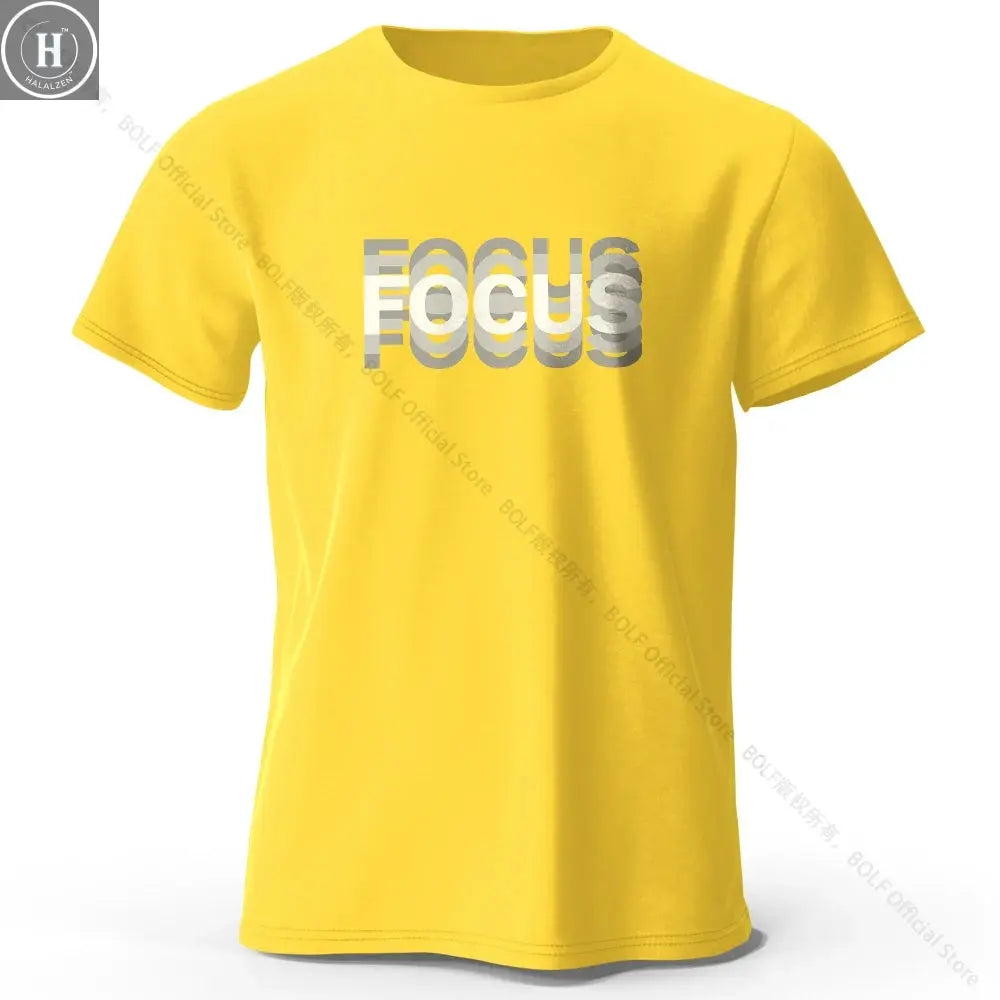 Focus Letter Minimalist Style 100% Cotton T-Shirt, Lightweight Round Neck Short Sleeve Tee, Perfect for Men & Women HALALZEN