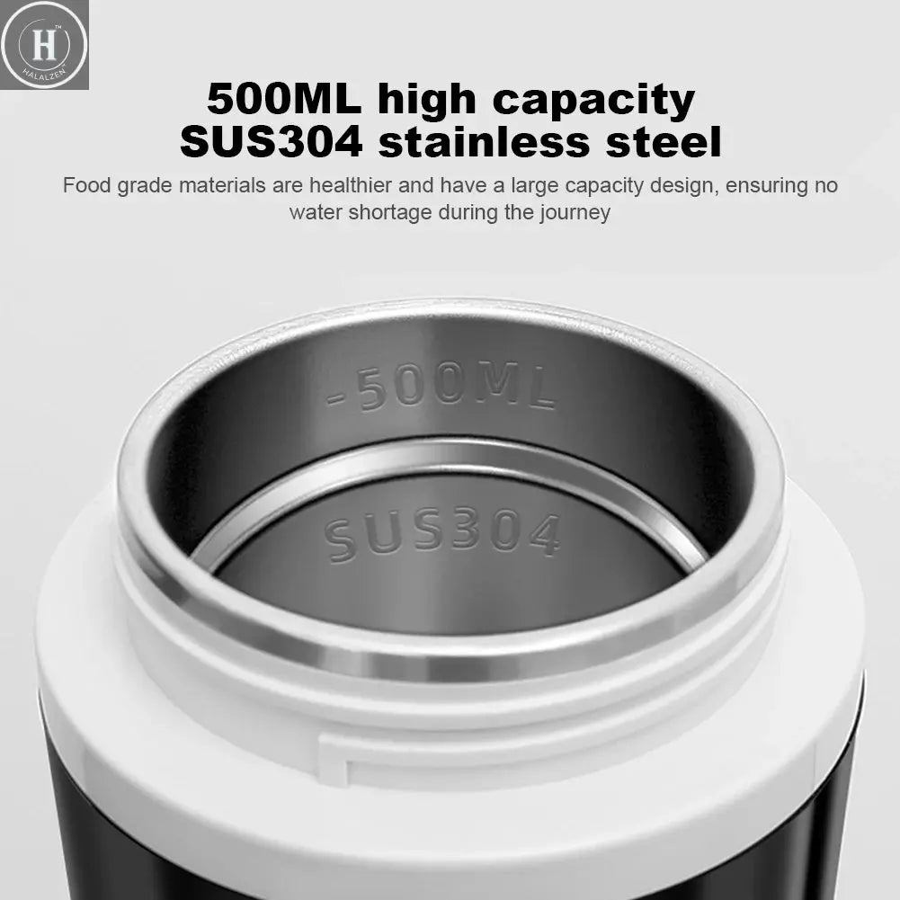 12V/24V Car Heating Cup Digital LCD Display Electric Kettle Stainless Steel Car Heated Smart Mug 500ML Coffee Milk Heated Kettle HALALZEN