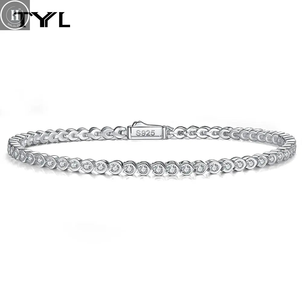 TYYL All 1.8mm Moissanite Tennis Bracelet 925 Silver 18k Gold Plated Round Bezel Diamond Bubble Thin Chain Women's Gifts Jewelry HALALZEN
