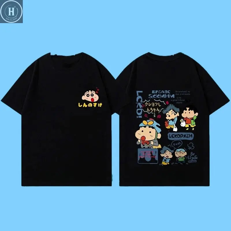 Miniso New Summer Cotton Cartoon Crayon Shin-chan Print T-Shirt Unisex Street Style Summer Fashion Casual Crew Neck Cotton Top HALALZEN