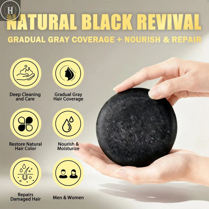 Natural Black Soap Man & Women White to Black Hair Soap Nourishing Shine Herbal Hair Growth Repair Gray White Color Dye Product HALALZEN