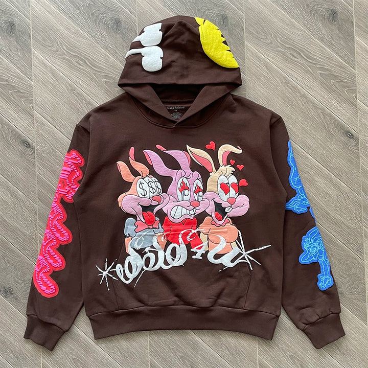 DRAKE RELATED HOODIE colorful cartoon rabbit foam print hooded sweater