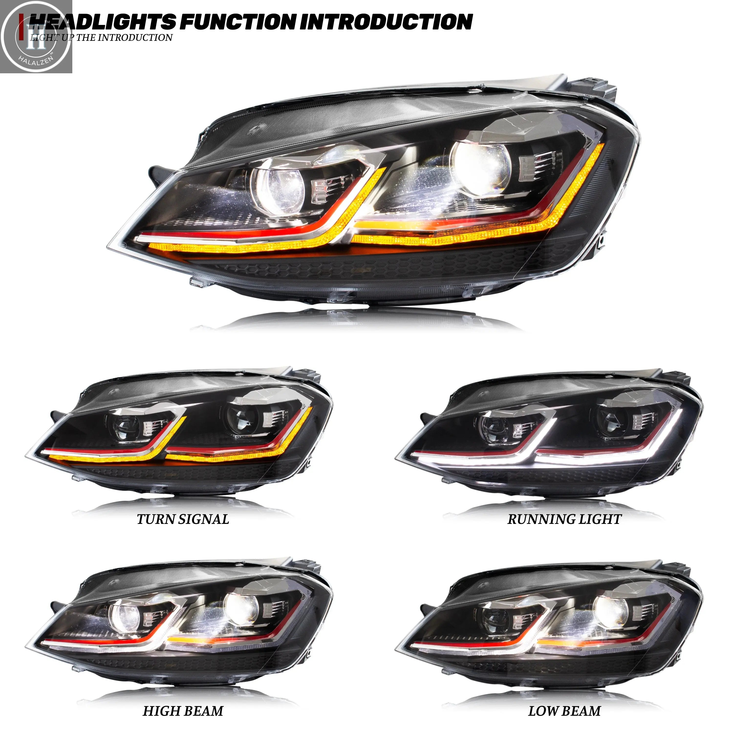 LED Headlights for Volkswagen VW Golf 7 MK7 VII 2013-2017 Sequential Turn Signal Front Lamps Assembly Not Fit GTI & Xenon Model HALALZEN