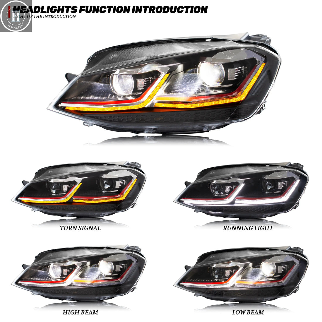 LED Headlights for Volkswagen VW Golf 7 MK7 VII 2013-2017 Sequential Turn Signal Front Lamps Assembly Not Fit GTI & Xenon Model HALALZEN