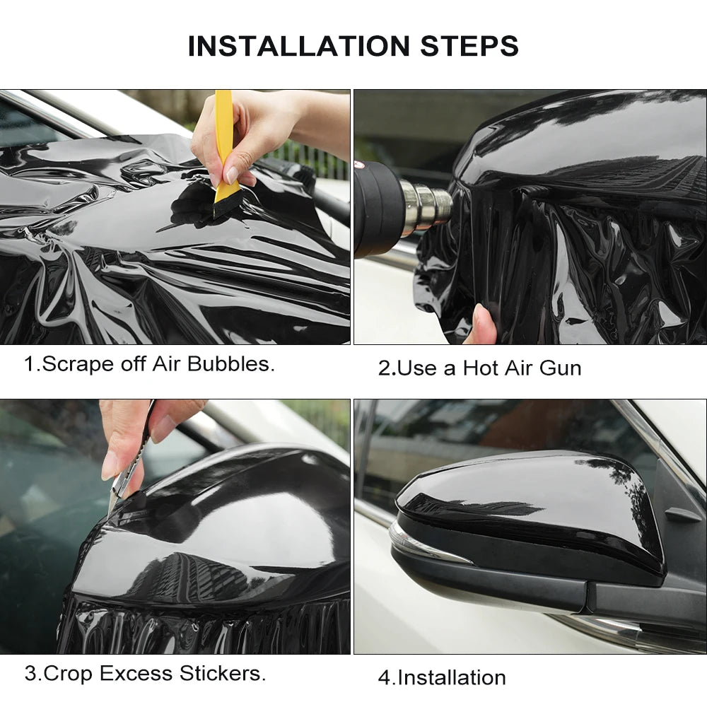 Glossy Black Self-adhesive Vinyl Sticker PET Circular Film Auto Decal Air Bubble Free Car Body Styling Decoration Accessories