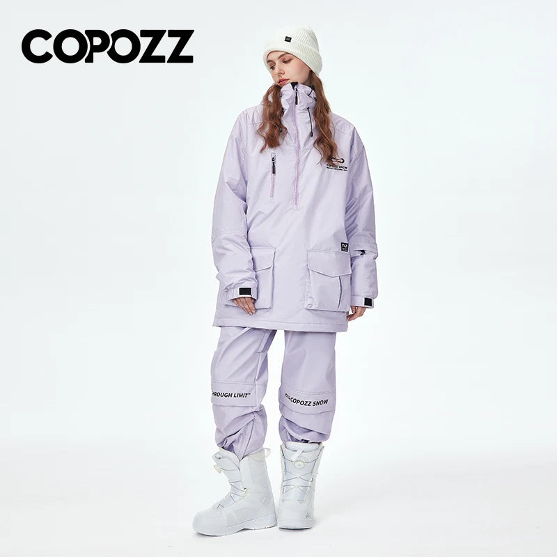 COPOZZ Waterproof Thicken Snow Clothes Women Hooded Windproof Ski Jacket Men Winter Warm Ski Pant Trousers Snowboard Coat Unisex