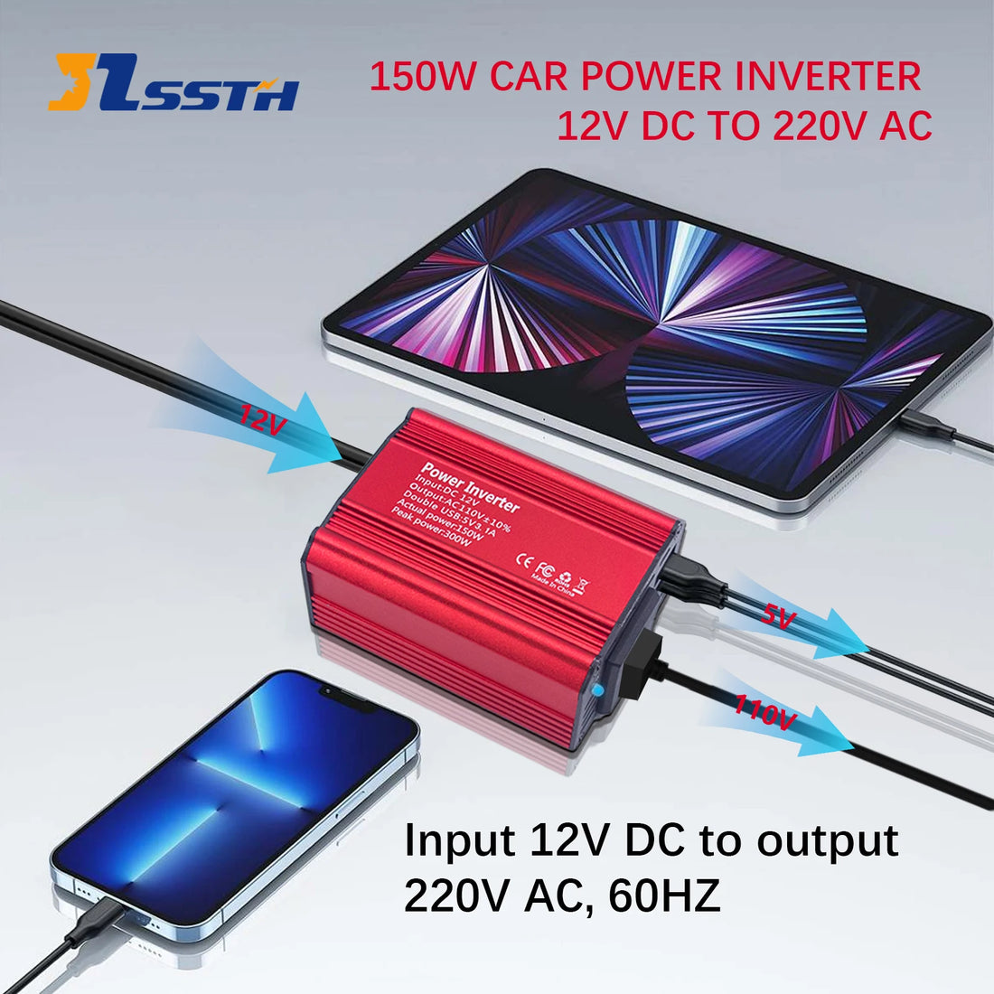 DC 12V to 110V AC Car Inverter 300W DC to AC Power Converter Automatic Transformer With US Socket Dual USB Car Adapter Dropsh