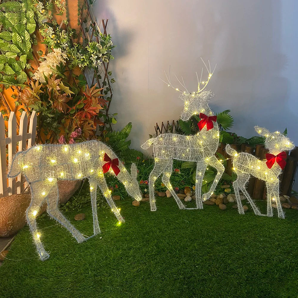 3Pcs LED Light Bucks Iron Art with 5Pcs LED String Light 2D Deer Christmas Decor Light Up Bucks Metal for Yard Patio Lawn Decor